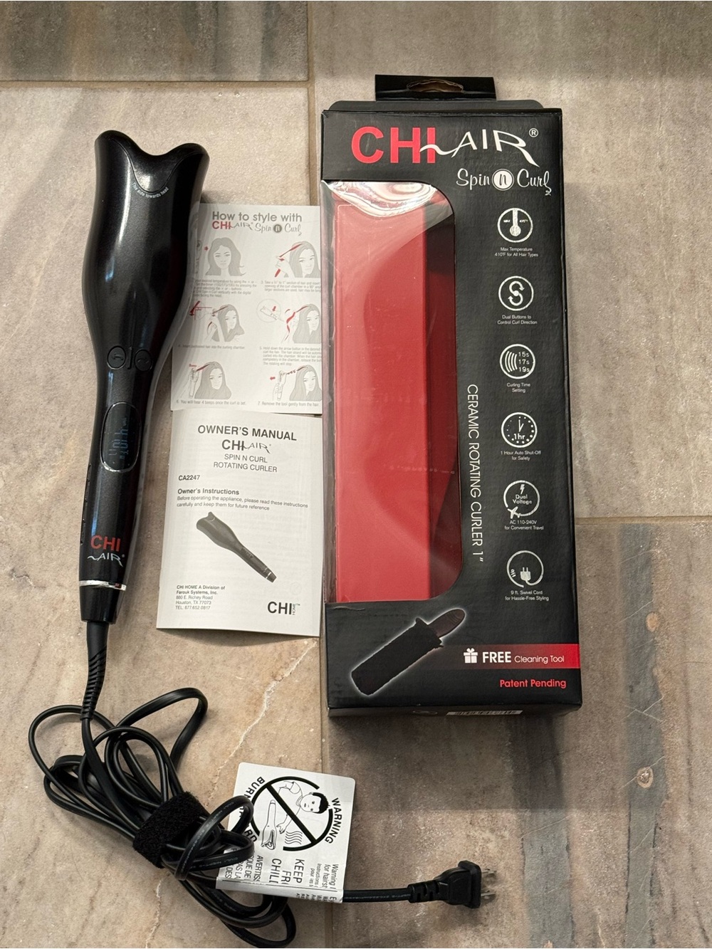 CHI Spin N Curl Ceramic Rotating Curler - Black